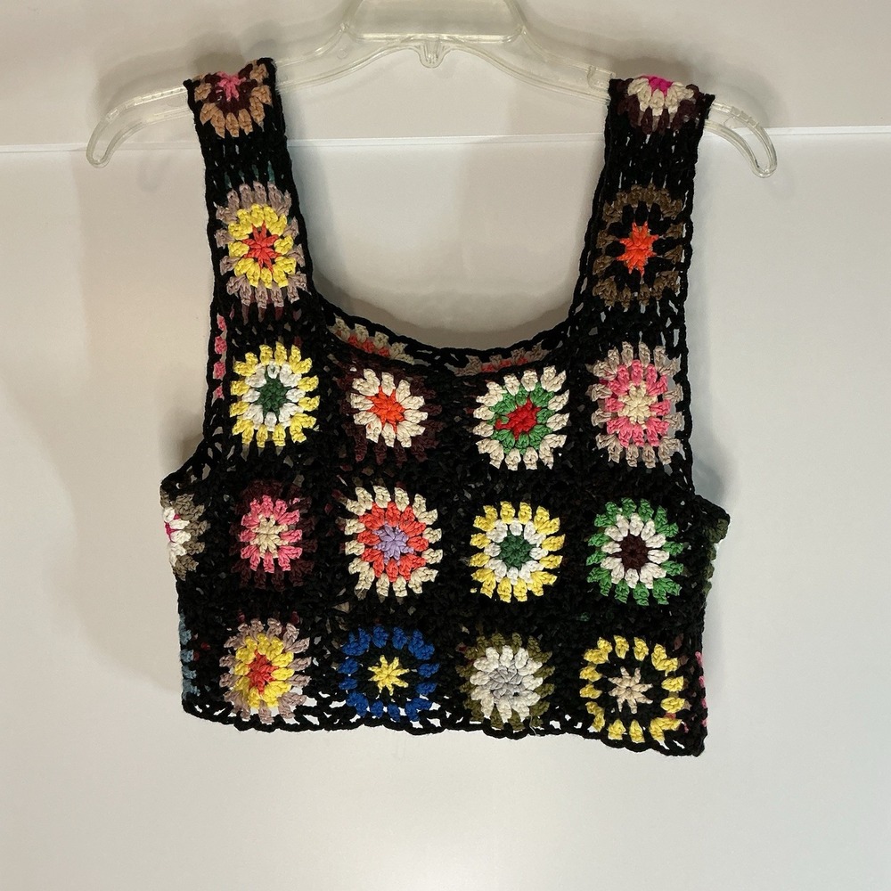 Crochet Cropped Tank Granny Square Open Knit One Size Boho Cottagecore